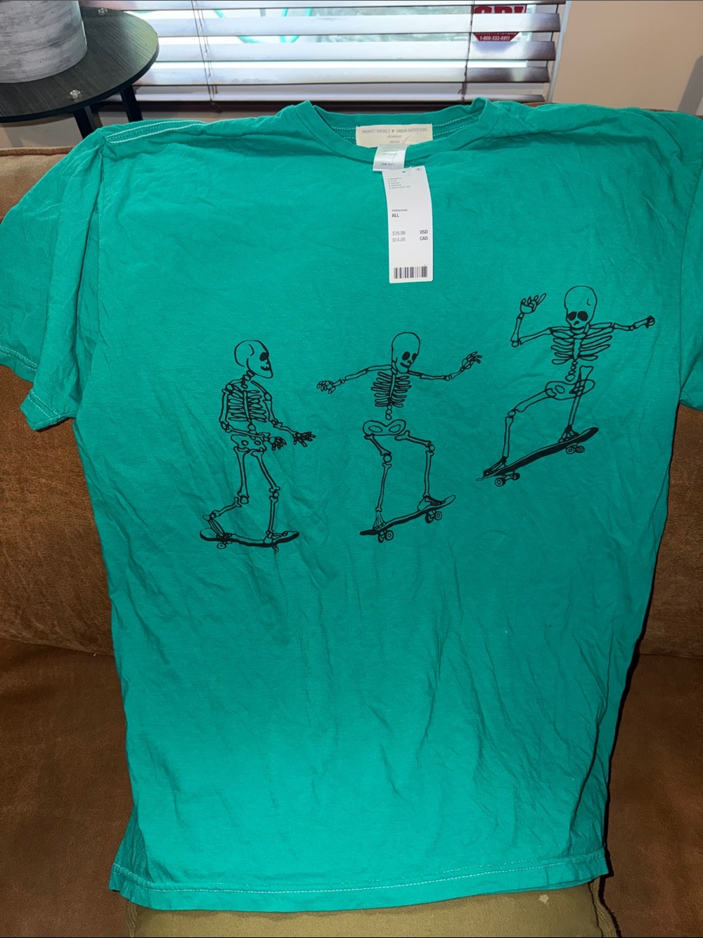 Urban Outfitters Teal Graphic Skeleton Skate Tee